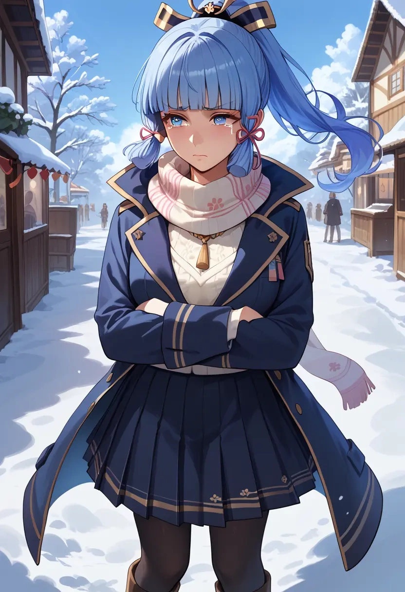 genshin impact,Kamisato_Ayaka,winter,student uniform,puffer coat  - 