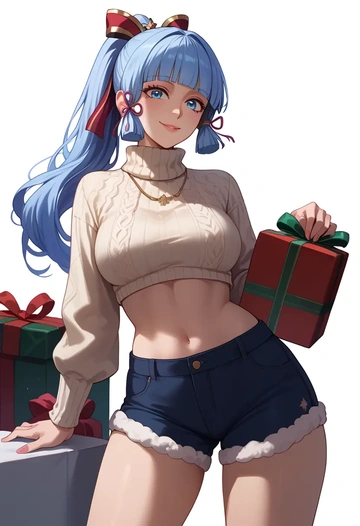 genshin impact,Kamisato_Ayaka,Christmas,red velvet shorts,turtleneck sweater  - AI generated anime art