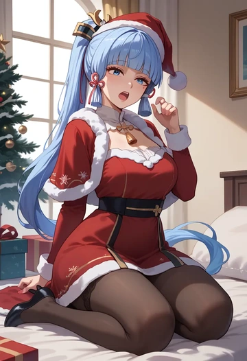 genshin impact,Kamisato_Ayaka,Christmas,red velvet dress  - AI generated anime art