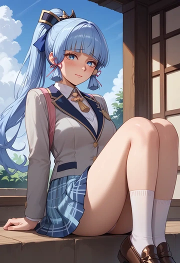 genshin impact,Kamisato_Ayaka,spring,student uniform,blazer  - AI generated anime art