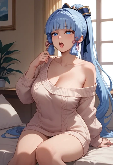 genshin impact,Kamisato_Ayaka,off-shoulder,sweater  - AI generated anime art