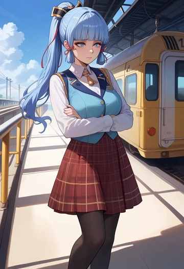 genshin impact,Kamisato_Ayaka,winter,student uniform,vest  - AI generated anime art