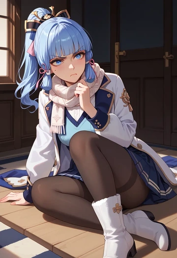 genshin impact,Kamisato_Ayaka,winter,student uniform,puffer jacket  - AI generated anime art