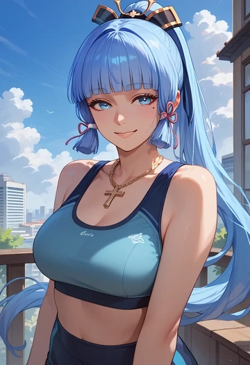 genshin impact,Kamisato_Ayaka,sports bra,high-waisted leggings  - AI generated anime art