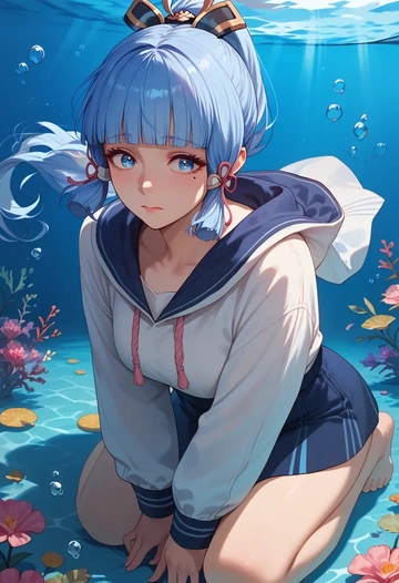 genshin impact,Kamisato_Ayaka,crop windbreaker,shorts  - AI generated anime art