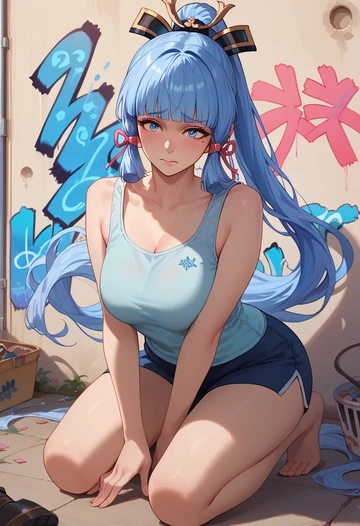 genshin impact,Kamisato_Ayaka,abstract graffiti tank,dolphin shorts  - AI generated anime art