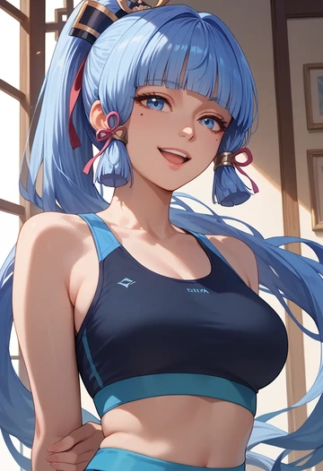 genshin impact,Kamisato_Ayaka,sports bra,wide-leg joggers  - AI generated anime art