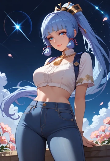 genshin impact,Kamisato_Ayaka,crop top  - AI generated anime art