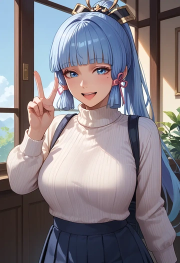 genshin impact,Kamisato_Ayaka,skirt,pleated,turtleneck sweater  - AI generated anime art