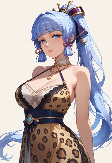 genshin impact,Kamisato_Ayaka,leopard print,silk slip dress  - AI generated anime art