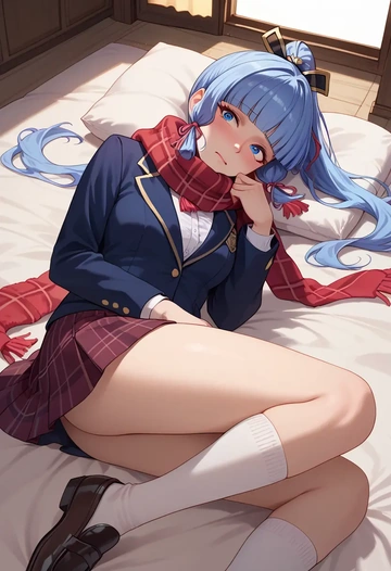 genshin impact,Kamisato_Ayaka,winter,student uniform,plaid skirt  - AI generated anime art