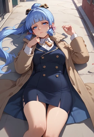 genshin impact,Kamisato_Ayaka,coat,long,double-breasted,pencil skirt  - AI generated anime art