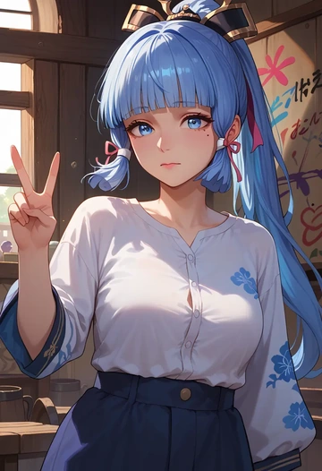 genshin impact,Kamisato_Ayaka,oversized graffiti shirt,dolphin shorts  - AI generated anime art