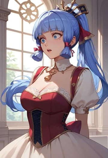 genshin impact,Kamisato_Ayaka,vampire corset,lace blouse,velvet skirt  - AI generated anime art