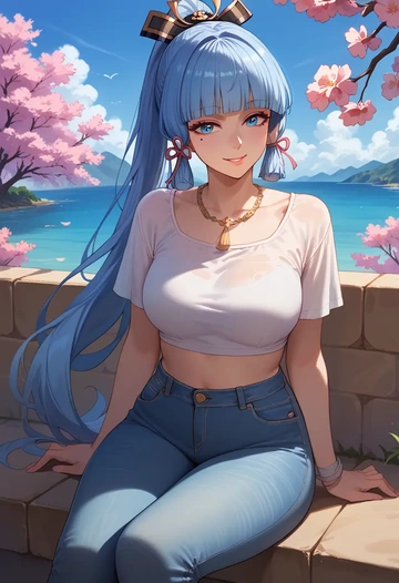 genshin impact,Kamisato_Ayaka,crop top  - AI generated anime art