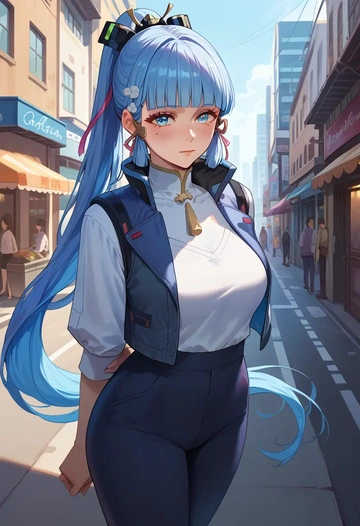 genshin impact,Kamisato_Ayaka,vest,quilted,jogger pants  - AI generated anime art