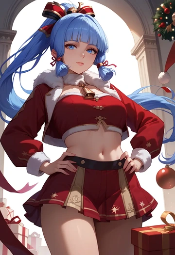 genshin impact,Kamisato_Ayaka,Christmas,skirt  - AI generated anime art