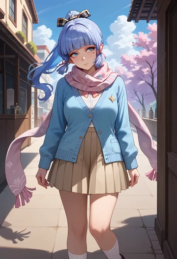 genshin impact,Kamisato_Ayaka,spring,student uniform,cardigan  - AI generated anime art