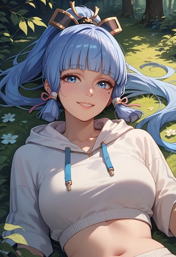 genshin impact,Kamisato_Ayaka,crop hoodie,shorts  - AI generated anime art