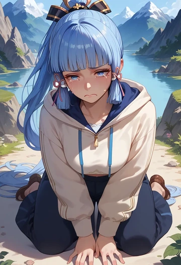 genshin impact,Kamisato_Ayaka,crop hoodie,shorts  - AI generated anime art