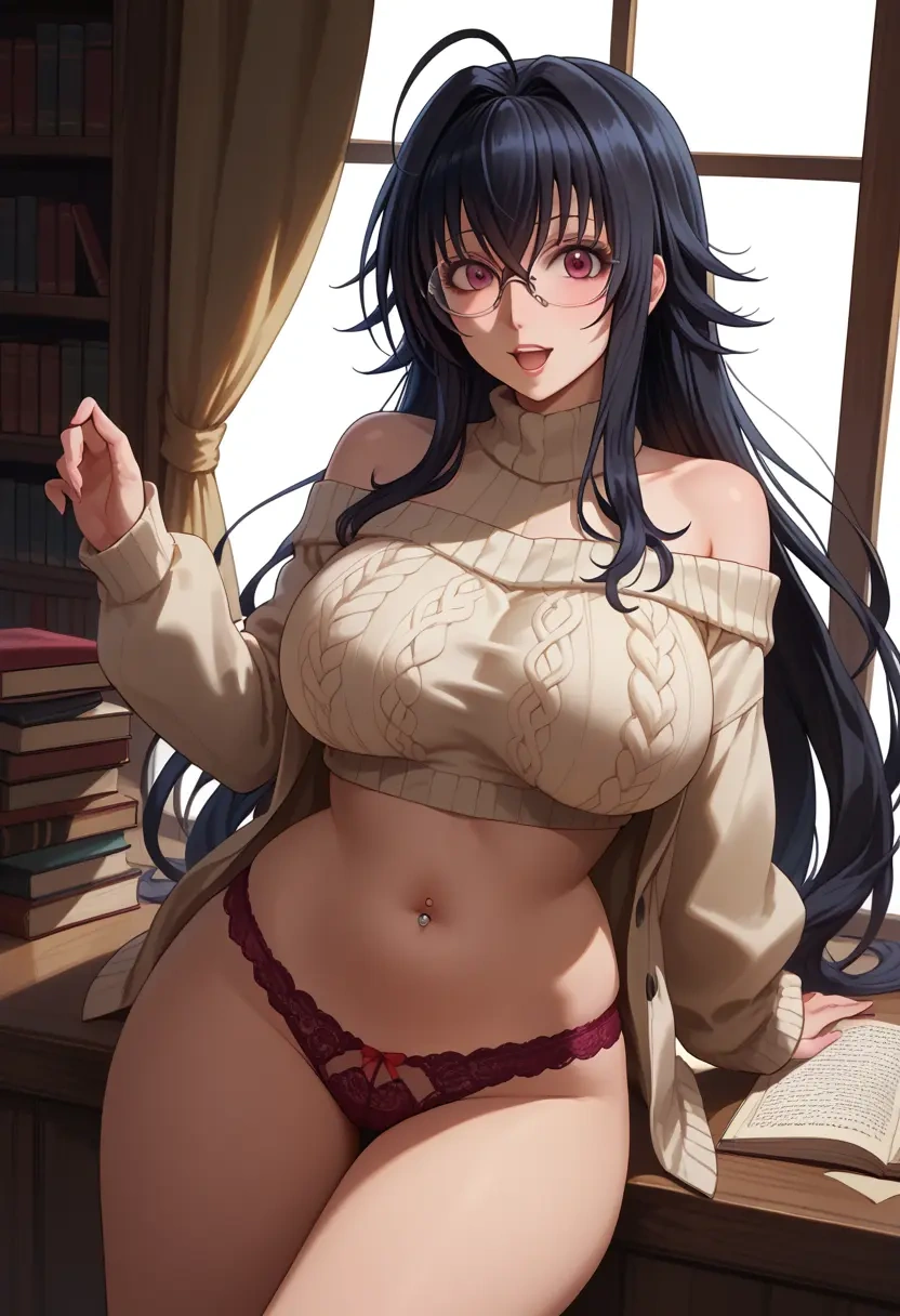 high_school_dxd,Raynare,sweater,panties,off-shoulder,glasses,sexy  - 