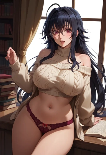 high_school_dxd,Raynare,sweater,panties,off-shoulder,glasses,sexy  - AI generated anime art