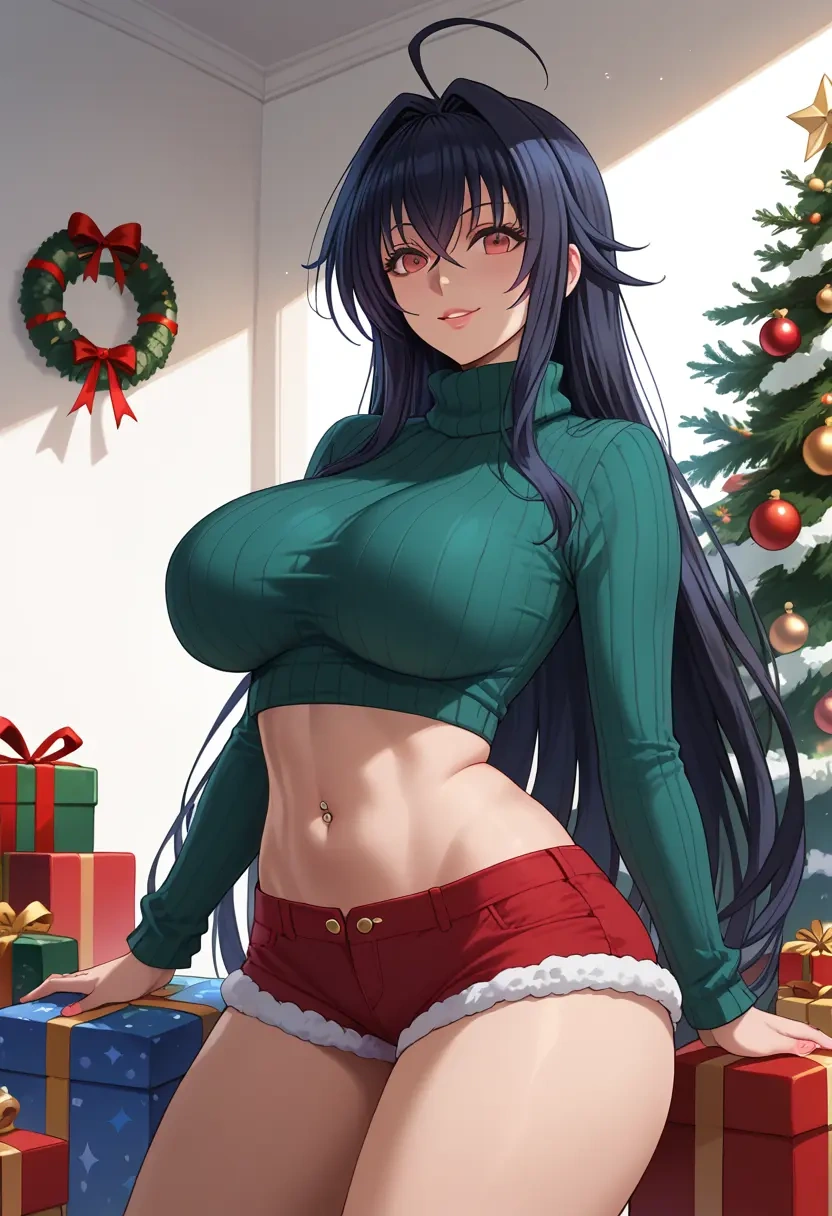 high_school_dxd,Raynare,Christmas,red velvet shorts,turtleneck sweater  - 