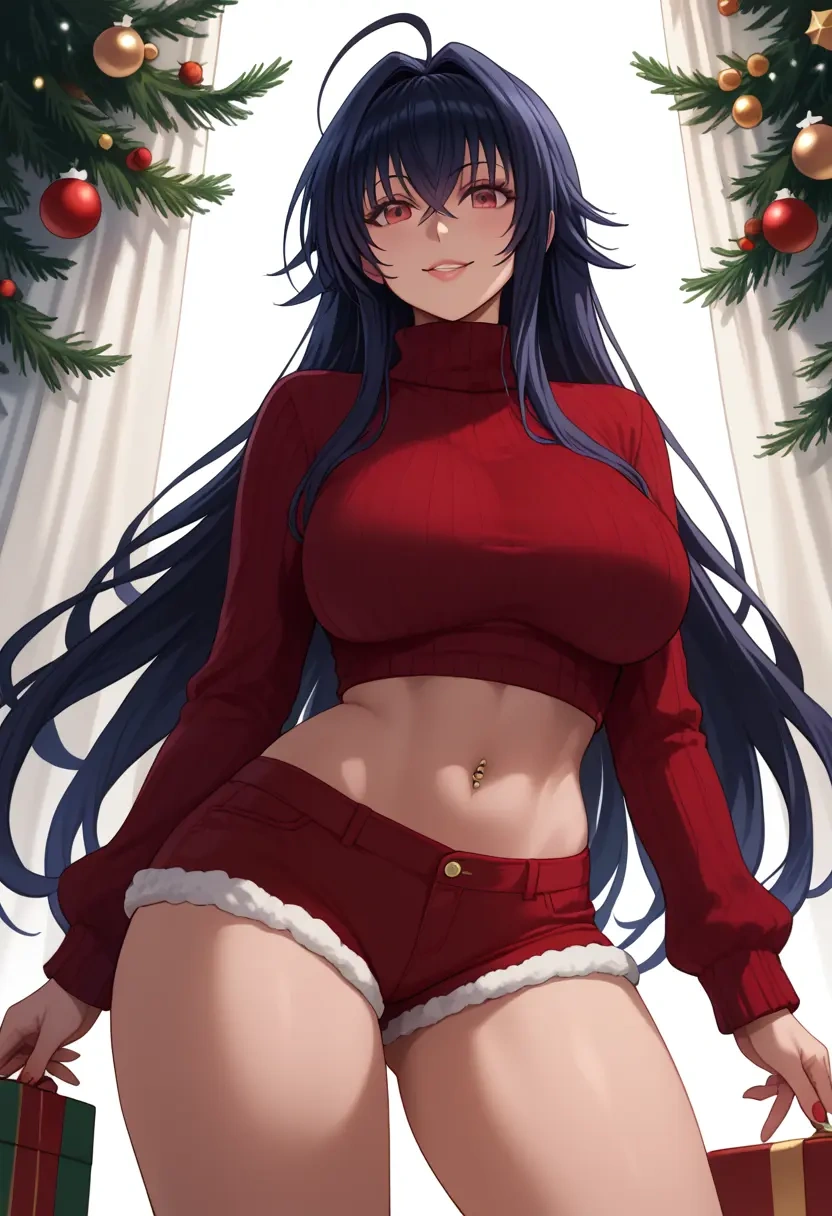 high_school_dxd,Raynare,Christmas,red velvet shorts,turtleneck sweater  - 