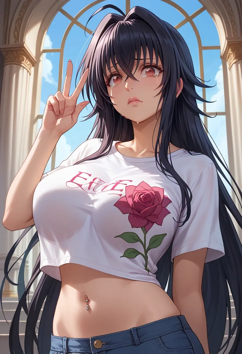 high_school_dxd,Raynare,handwritten script shirt,dolphin shorts  - 