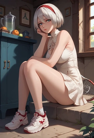 nier_automata,a2_(nier_automata),tennis skirt  - AI generated anime art