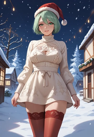 nier_automata,a2_(nier_automata),Christmas,sweater dress,stockings  - AI generated anime art