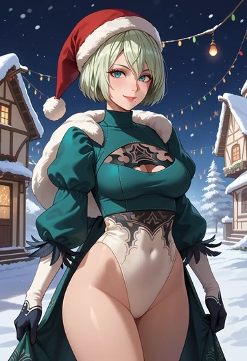 nier_automata,a2_(nier_automata),Christmas,dress  - AI generated anime art