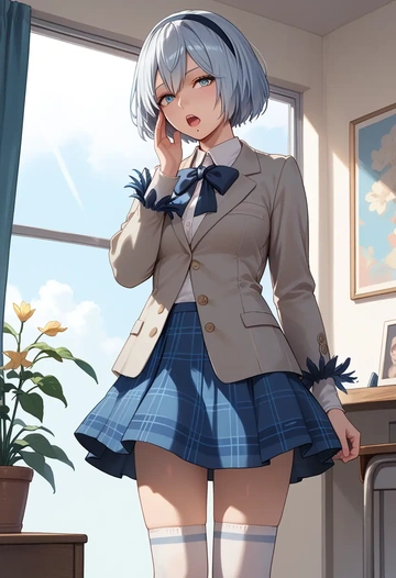 nier_automata,a2_(nier_automata),spring,student uniform,blazer  - AI generated anime art