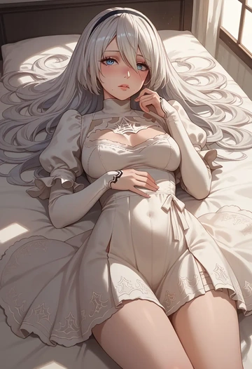 nier_automata,a2_(nier_automata),haunted doll dress,lace gloves,ribbon choker  - AI generated anime art