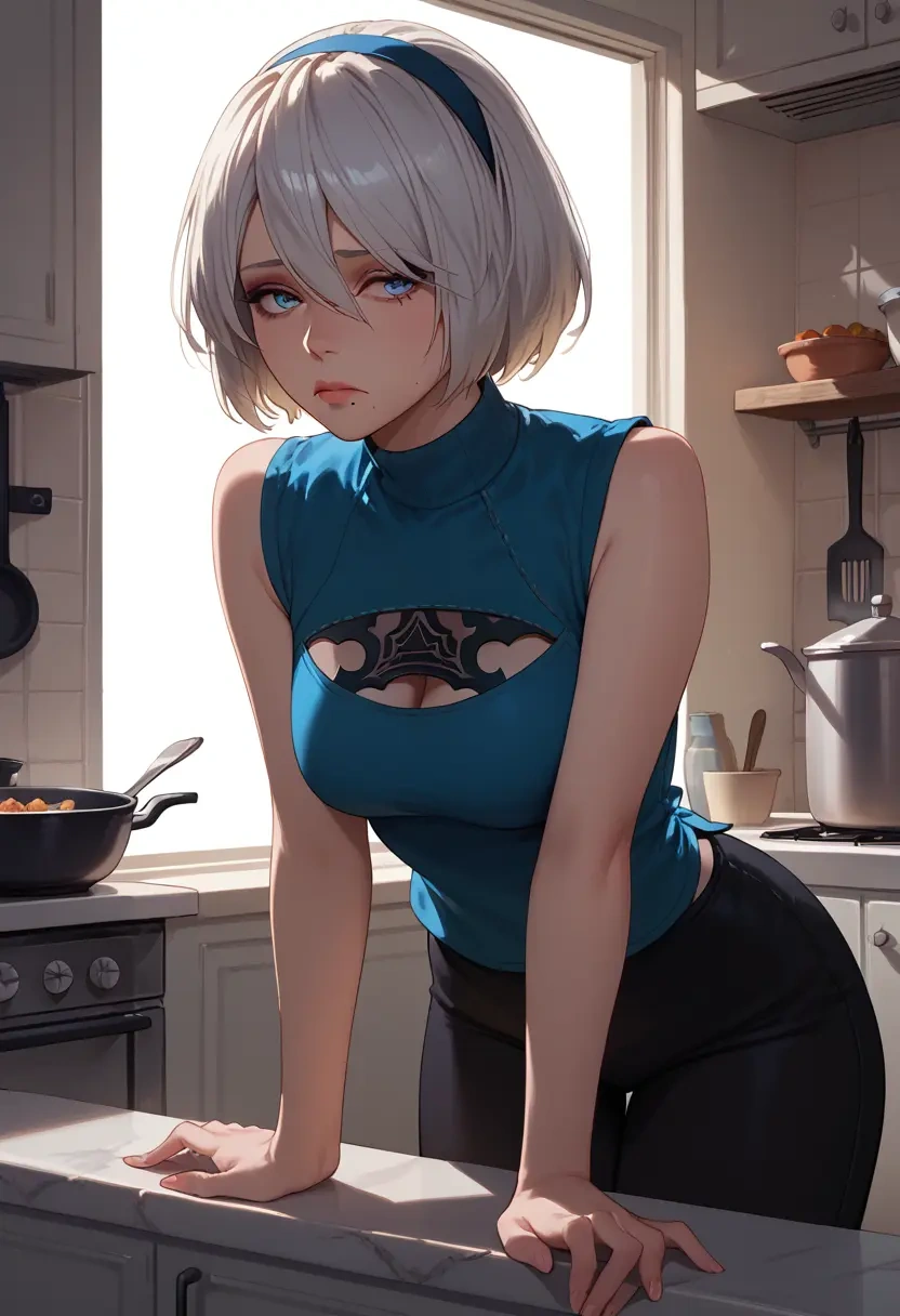 nier_automata,a2_(nier_automata),sports vest,capri leggings  - 