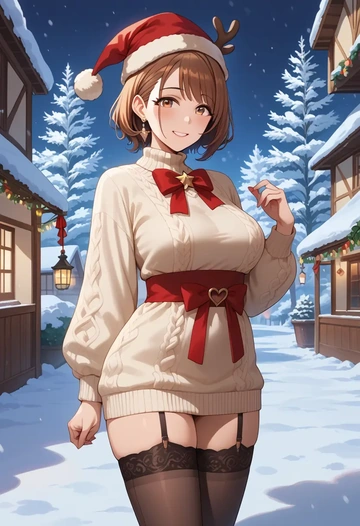 idolmaster,abe_nana,sweater,stockings,Thigh garters  - AI generated anime art