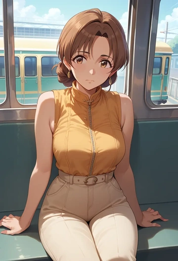 idolmaster,abe_nana,jumpsuit,sleeveless,flare pants  - AI generated anime art