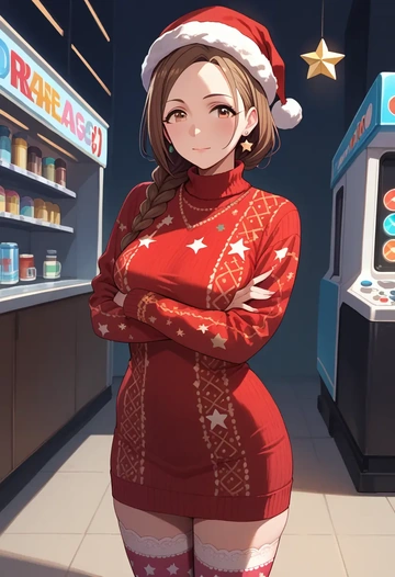 idolmaster,abe_nana,Christmas,sweater dress,stockings  - AI generated anime art