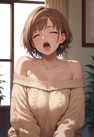 idolmaster,abe_nana,sweater,off-shoulder,collar  - AI generated anime art