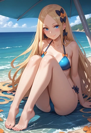 fate_(series),abigail_williams_(swimsuit_foreigner)_(fate),bikini,rainbow-colored,sexy  - AI generated anime art