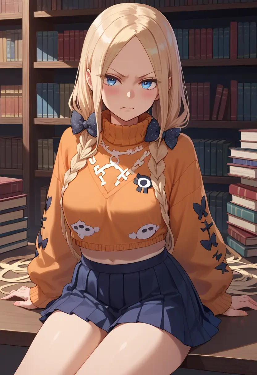 fate_(series),abigail_williams_(swimsuit_foreigner)_(fate),sweater,cropped,pleated midi skirt  - 