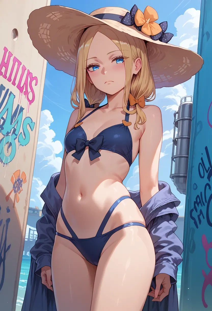 fate_(series),abigail_williams_(swimsuit_foreigner)_(fate),neon graffiti top,dolphin shorts  - 