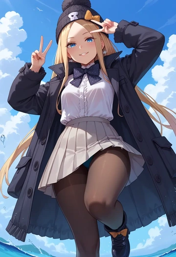 fate_(series),abigail_williams_(swimsuit_foreigner)_(fate),winter,student uniform,duffle coat  - AI generated anime art