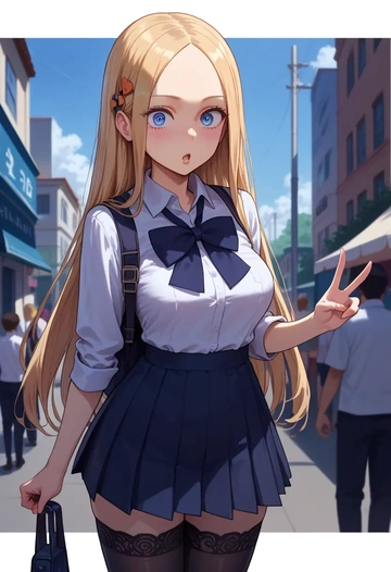 fate_(series),abigail_williams_(traveling_outfit)_(fate),jk uniform, stockings  - AI generated anime art