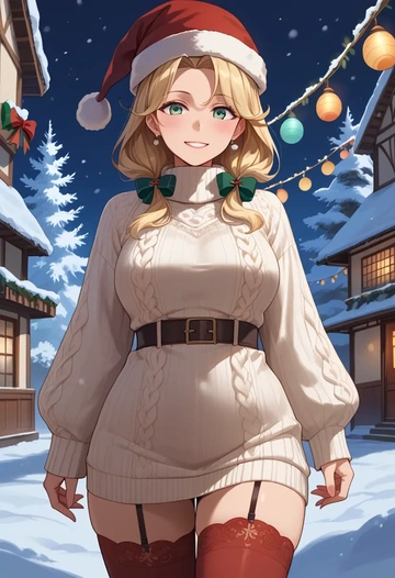 kantai_collection,abukuma_(kancolle),Christmas,sweater dress,stockings  - AI generated anime art