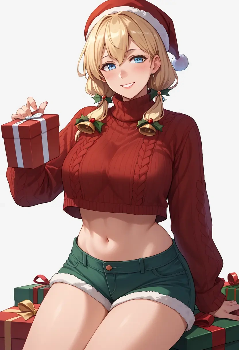 kantai_collection,abukuma_(kancolle),Christmas,red velvet shorts,turtleneck sweater  - 