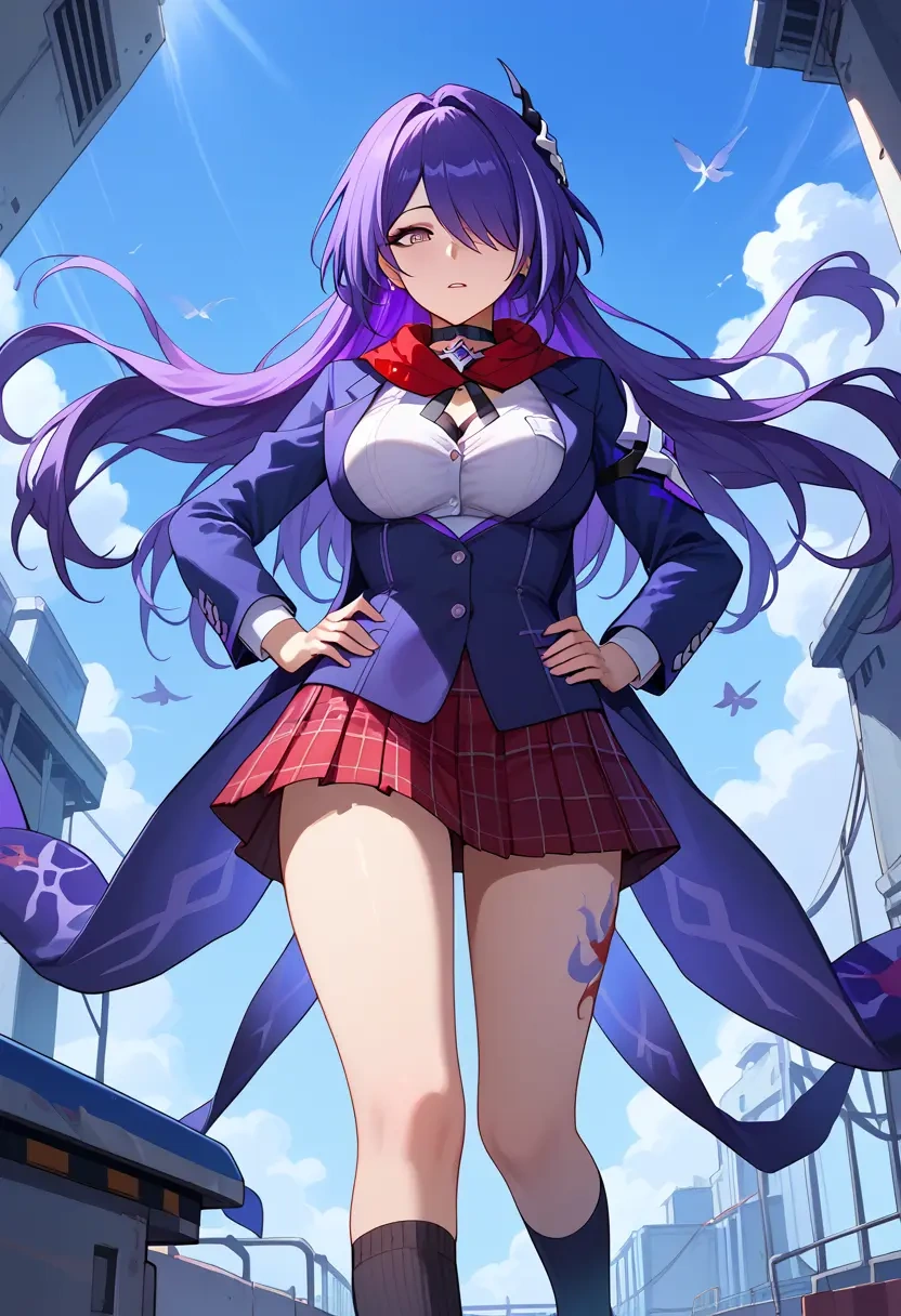 star rail,acheron,winter,student uniform,plaid skirt  - 