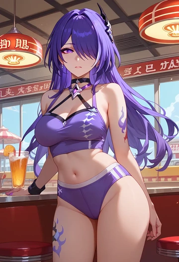 star rail,acheron,tankini top,board shorts  - AI generated anime art