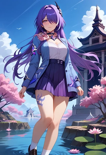 star rail,acheron,spring,student uniform,cardigan  - AI generated anime art