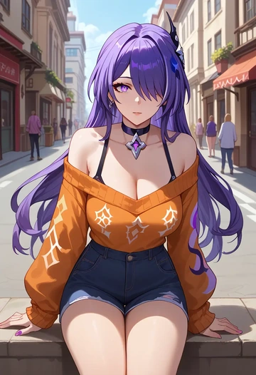 star rail,acheron,orange,sweater,choker  - AI generated anime art